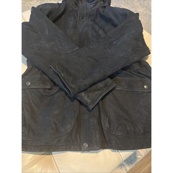 Villa Classico Vintage Heavy Black Suede Coat W/hood. Men’s. L - Picture 8 of 11